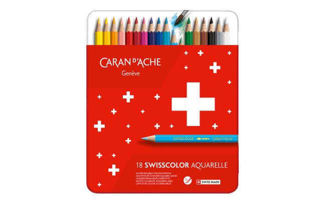 Caran d'Ache Box of 12 Colors Pencils SWISSCOLOR Aquarelle - Water-soluble