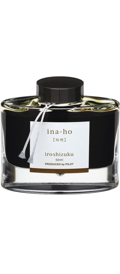 Iroshizuku Ink 50ml Bottle - Ina-ho, elegantly designed for stationery stores, featuring vibrant Japanese-inspired hues and smooth writing.