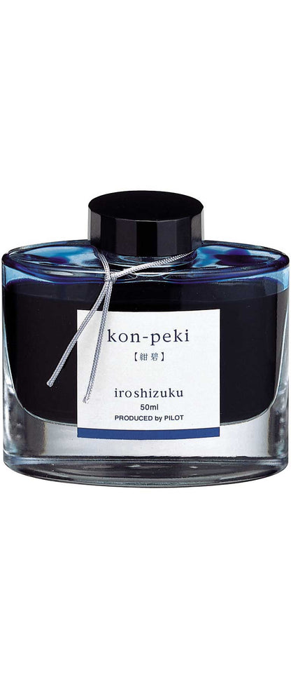 Iroshizuku Ink 50ml Bottle in "kon-peki" blue, premium Japanese stationery for vibrant writing, available at stationery store.