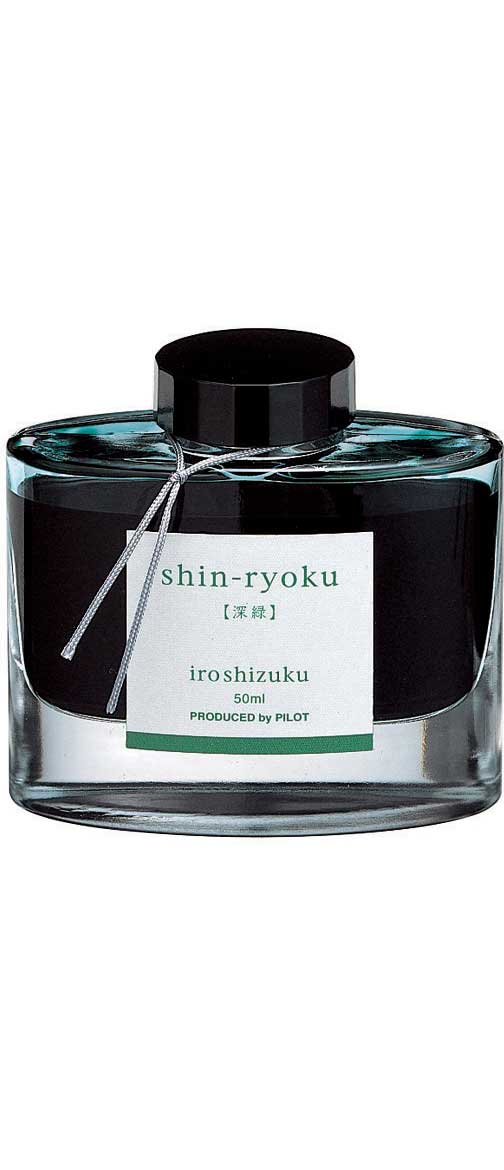 Iroshizuku Ink 50ml Bottle - Shin-Ryoku green, elegant Japanese stationery ink, perfect for vibrant writing. Available at top stationery stores.