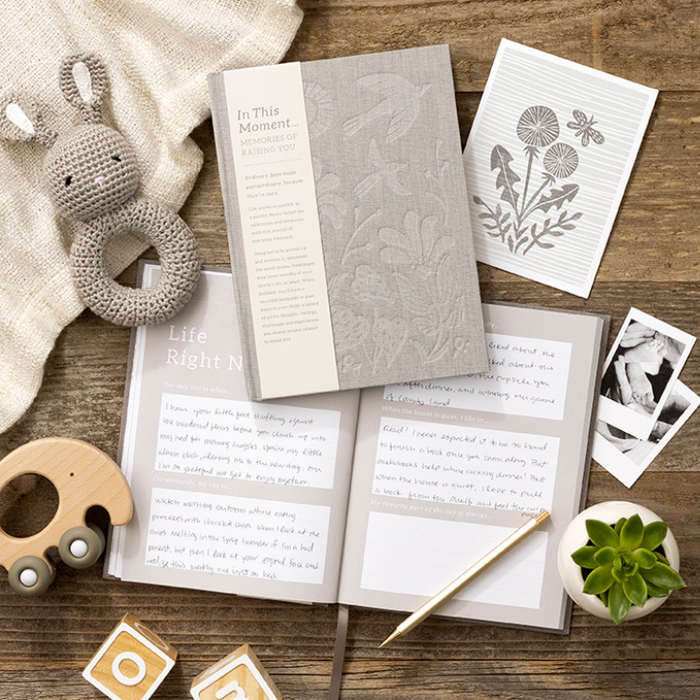 Book 'In This Moment' displayed with stationery items from a stationery store, featuring a unique and high-quality design.