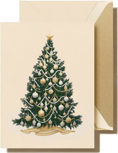 Crane & Co. Engraved SILVER and GOLD beaded tree Boxed Christmas Card - Set of 10