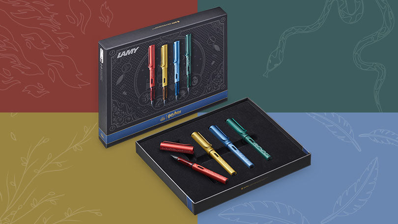 Lamy Fountain Pen Harry Potter Edition in box, vibrant colors, ideal for stationery store enthusiasts and fans of the wizarding world.