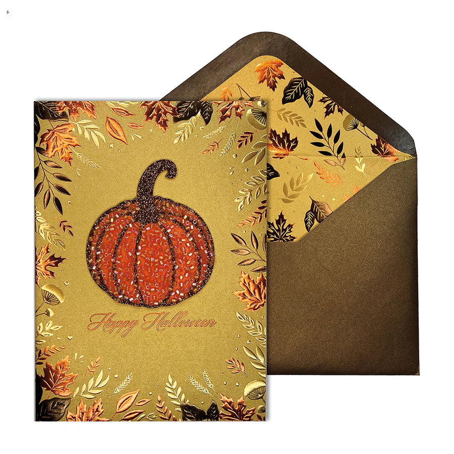 Beaded Pumpkin - Halloween Greeting Card