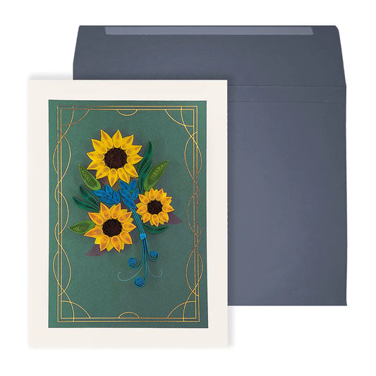 Quilling Sunflowers on Teal  - Thanksgiving Greeting Card