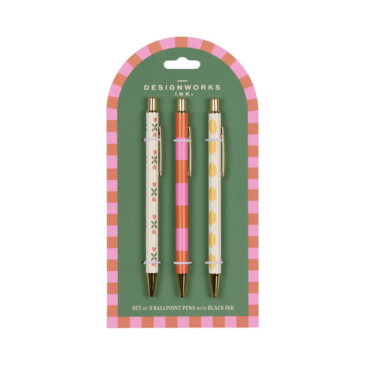 A DOPO SET OF 3 PENS - FLOWER, STRIPE, LEMON