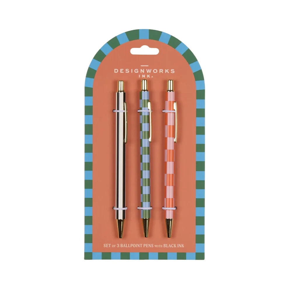 A DOPO SET OF 3 PENS - STRIPES & CHECKS