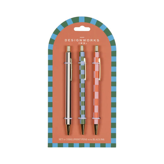 A DOPO SET OF 3 PENS - STRIPES & CHECKS