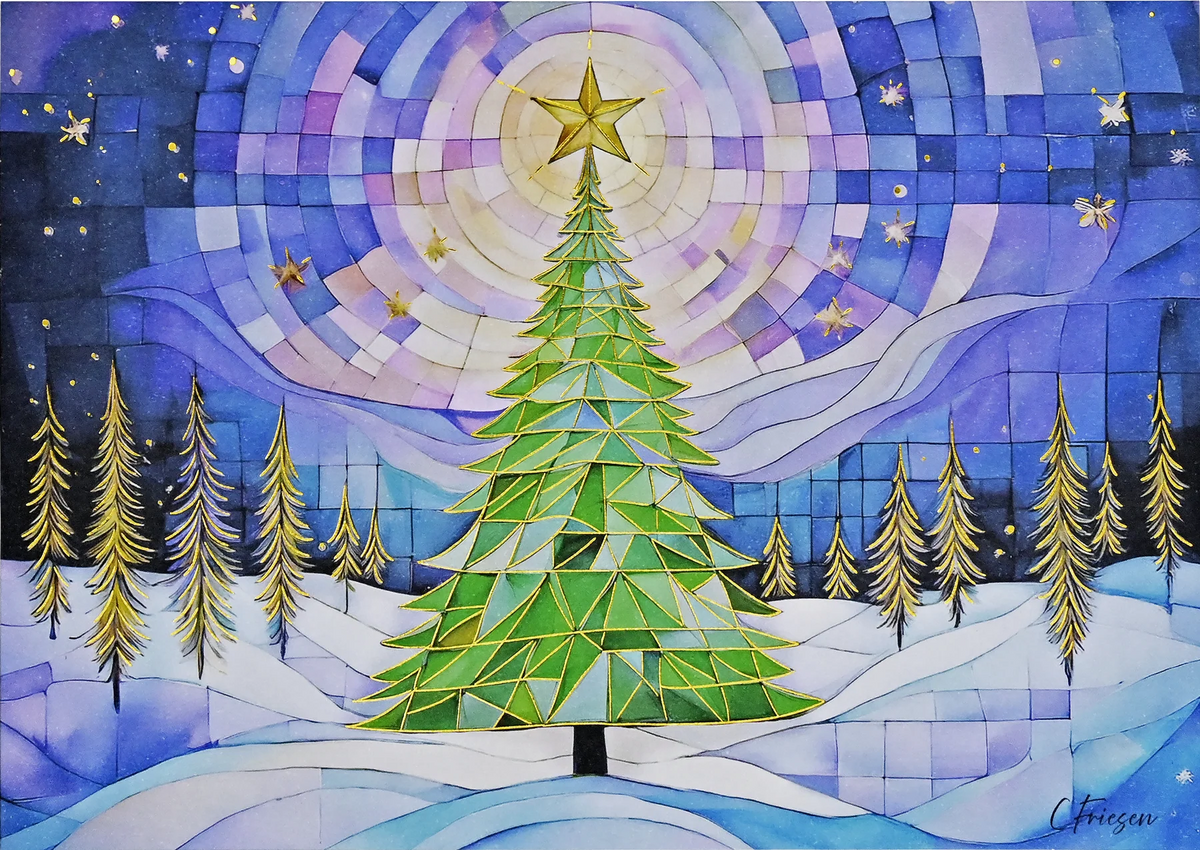 Stained Glass Christmas Tree Deluxe Holiday Cards