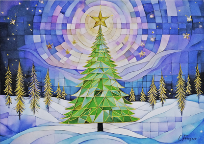 Stained Glass Christmas Tree Deluxe Holiday Cards