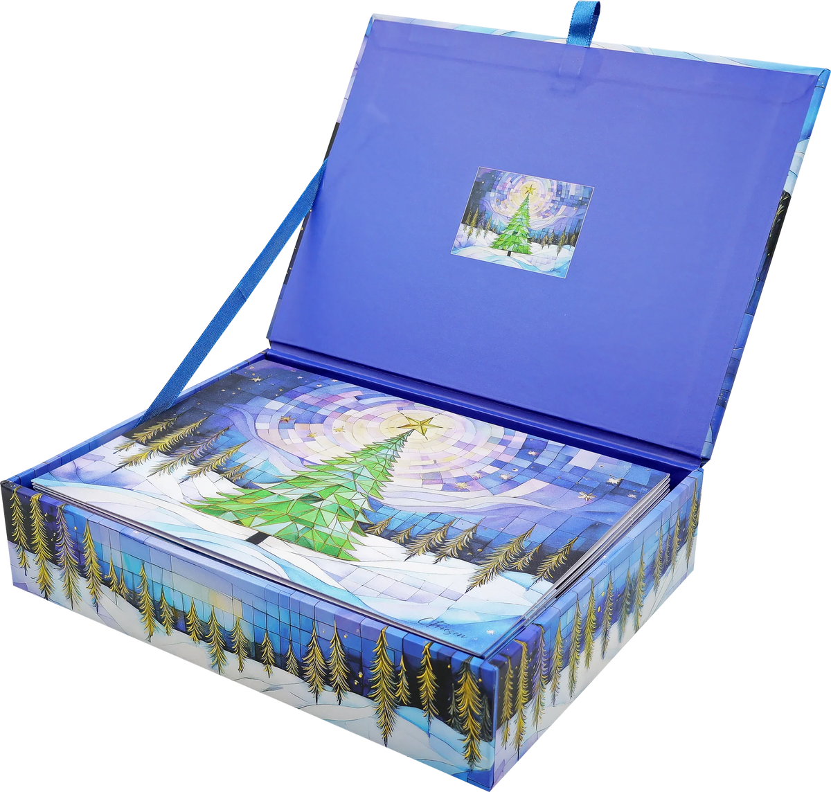Stained Glass Christmas Tree Deluxe Holiday Cards