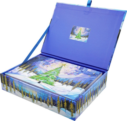 Stained Glass Christmas Tree Deluxe Holiday Cards