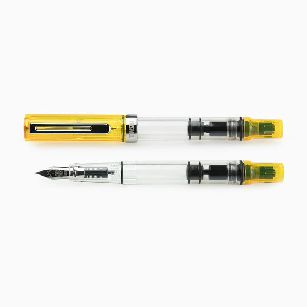 Alt Tag: TWSBI ECO Transparent Yellow Fountain Pen with clear body and yellow accents available at stationery stores.