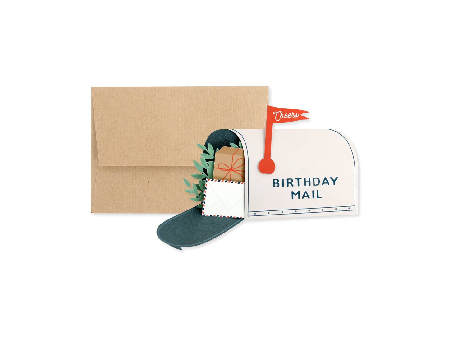 Alt Tag: Birthday Mail Mailbox Pop-Up Card from Dear Alchemy Collection with kraft envelope, available at stationery store.