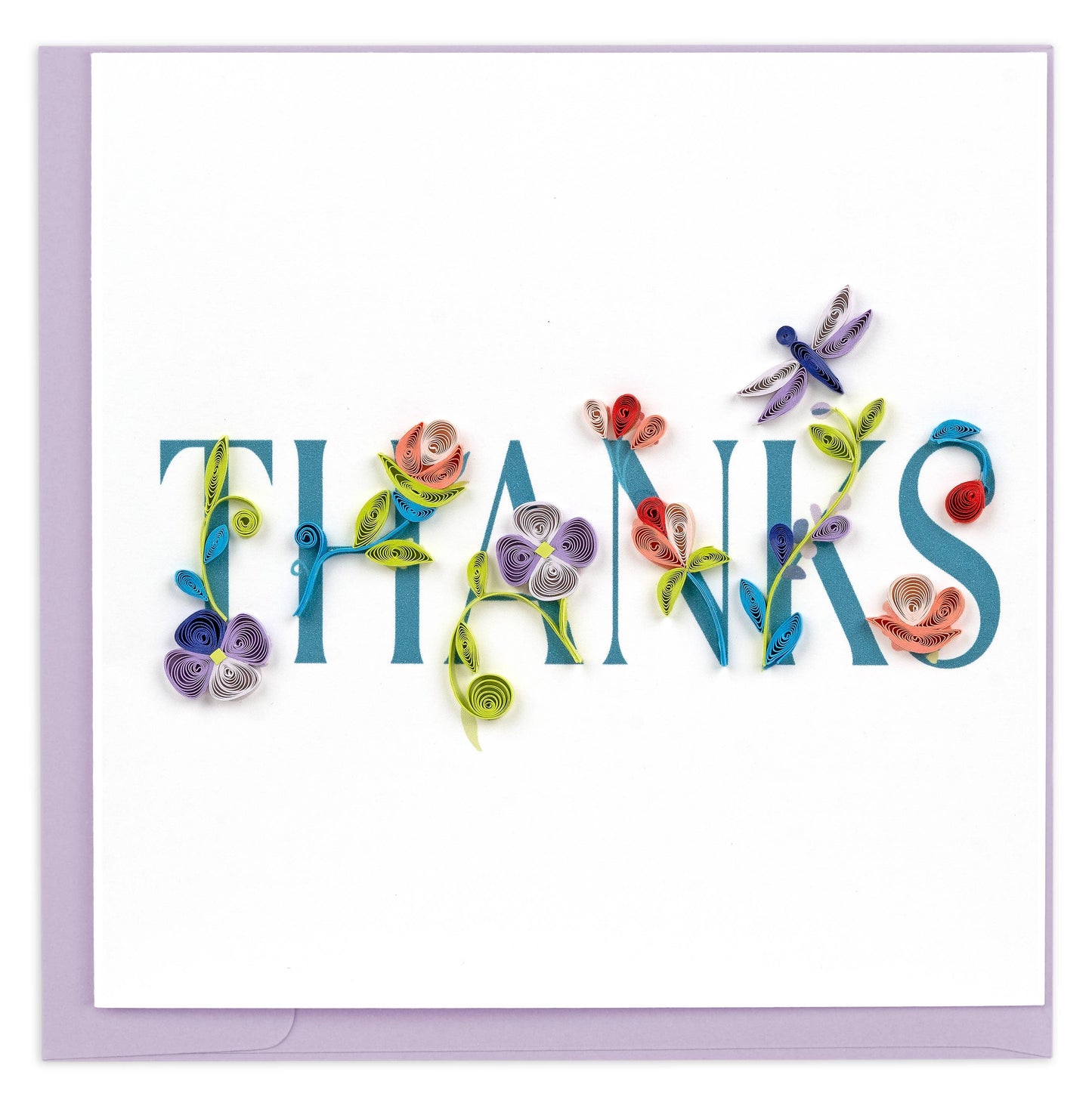 Quilled Garden THANKS Greeting Card with floral design from stationery store for heartfelt gratitude expression.