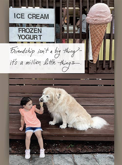 Alt Tag: "Ice Cream Shop Scene - Friendship Isn't a Big Thing, It's a Million Little Things - Stationery Store Birthday Card"