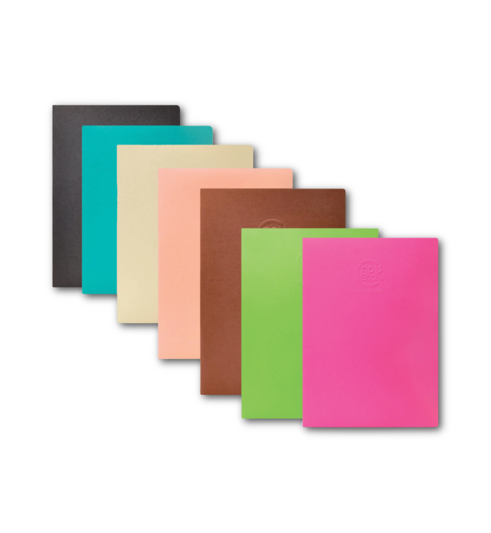 Colorful Clairefontaine CrokBook Sketchbooks with embossed logo, 12x17 inches, from a stationery store. Ideal for sketches and notes.