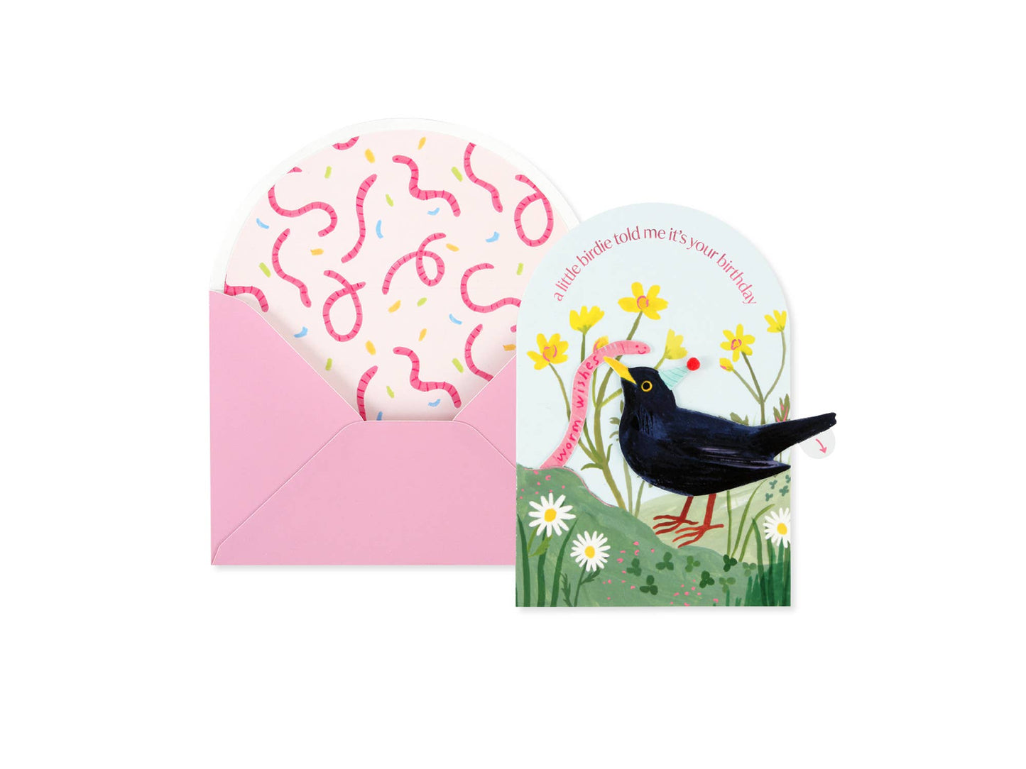Pun Filled Pull-tab Birthday Card w/ Bird & Worm