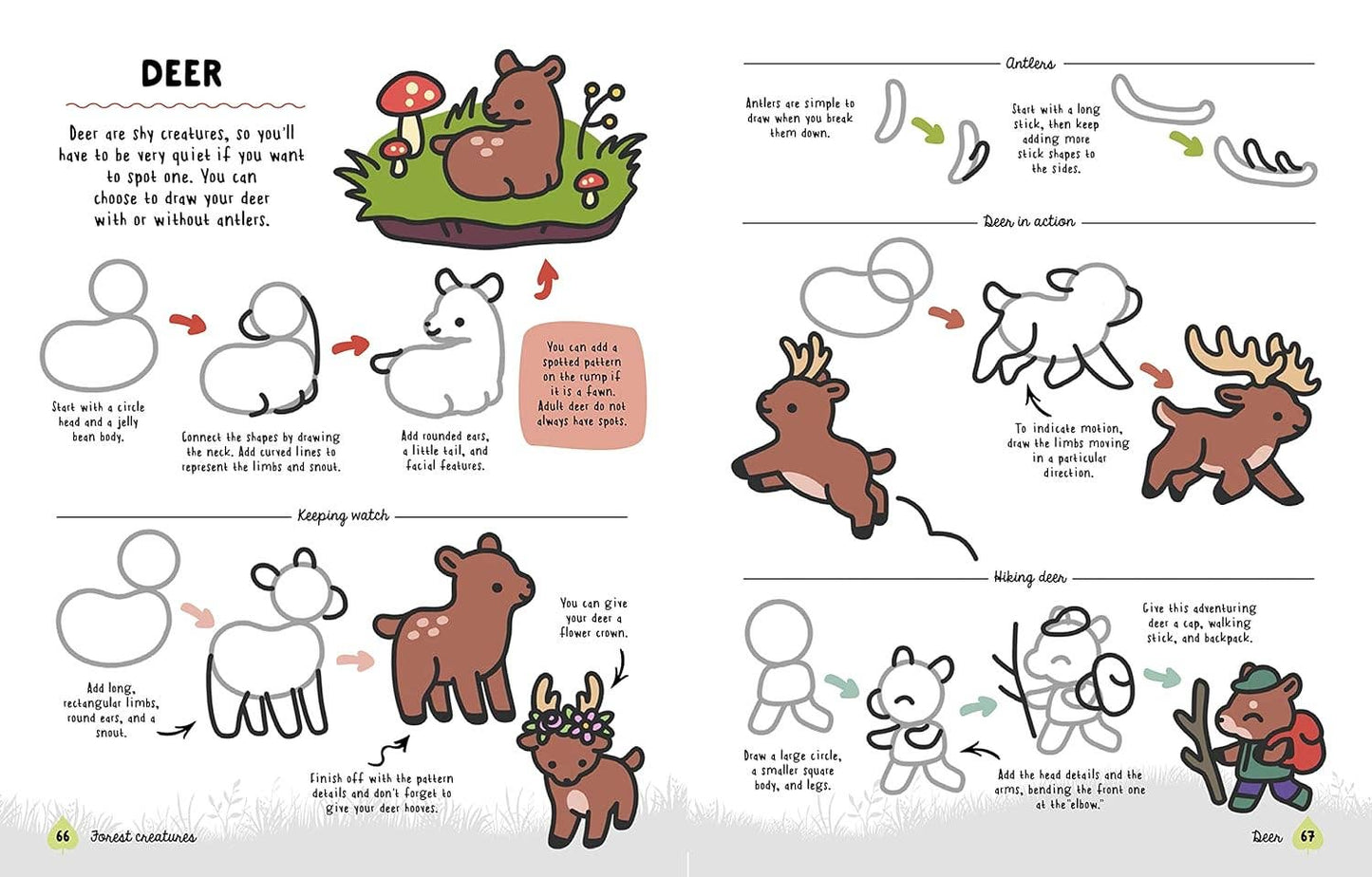 Step-by-step guide for drawing cute deer from 'How to Draw Cute Woodland Friends' by Angela Nguyen. Ideal for kids. Stationery store find.