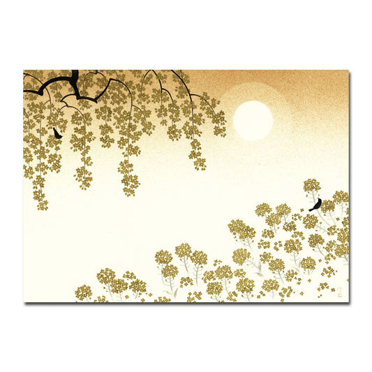 Sakura and Canola Foil Blank Card by Tadashi Ura, 6 x 4.5 inches, thick matte card stock, stationery store exclusive, USA made.