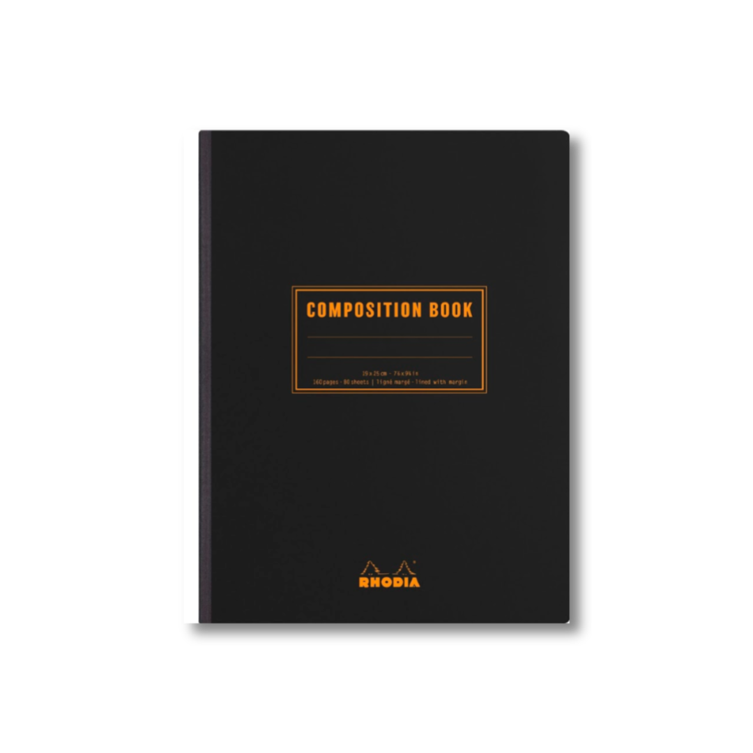 Rhodia Composition Book with French milled paper, ideal for stationery store enthusiasts, featuring 160 pages and classic design.