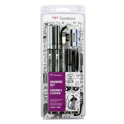 Tombow Drawing Set packaging with pens and eraser, perfect for doodles, available at stationery stores.