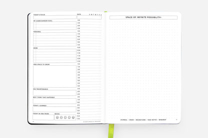 Open Daily Planner - Undated - Cosmic Blue, featuring personal goal setting and note pages, available at your stationery store.