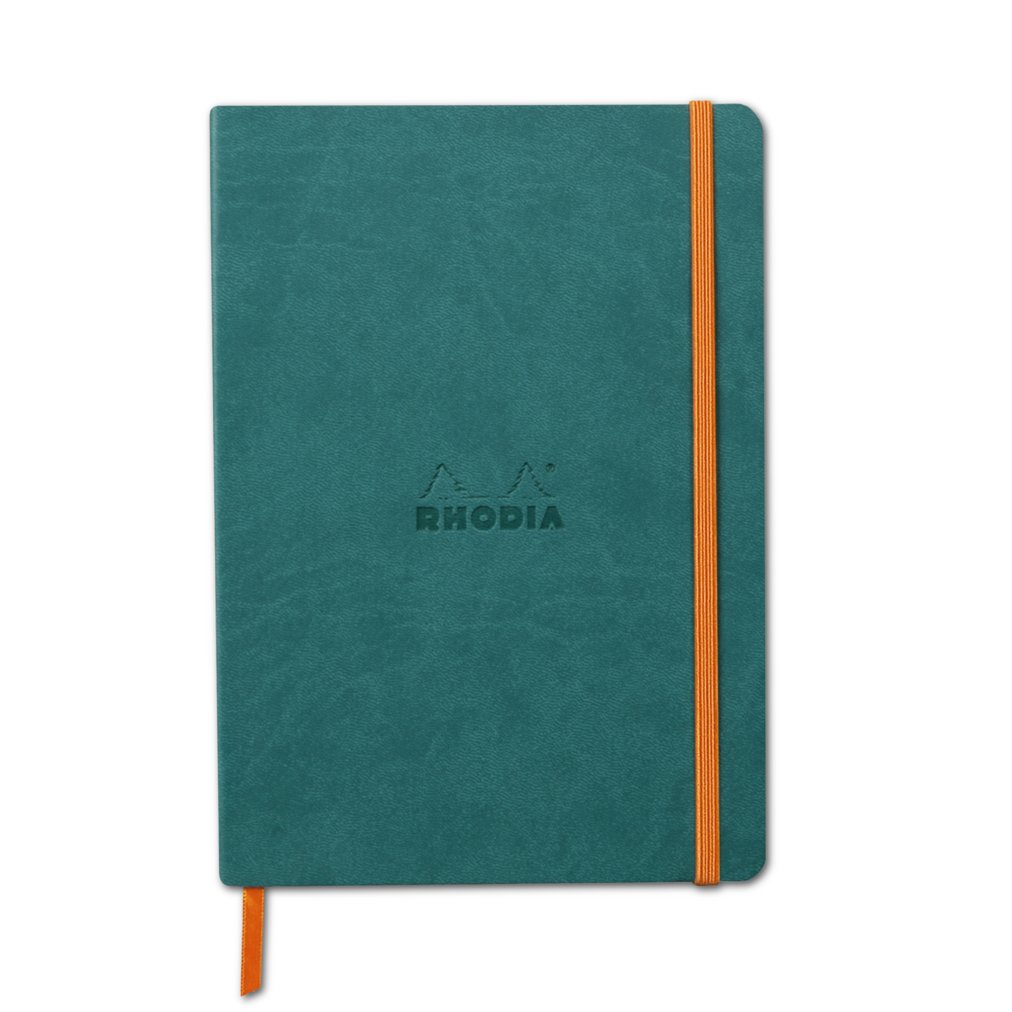 Rhodiarama Softcover Journal A5 in teal, vegan leather with elastic closure, available at stationery store. Ideal for bullet journaling.