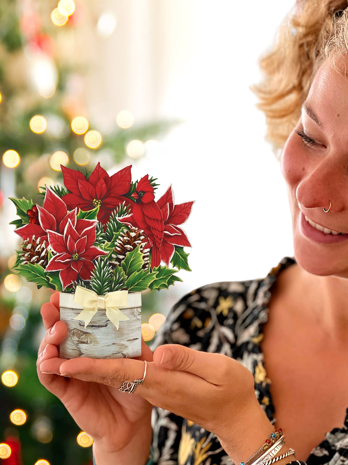 Mini Birch Poinsettia - Pop-up Greeting Card