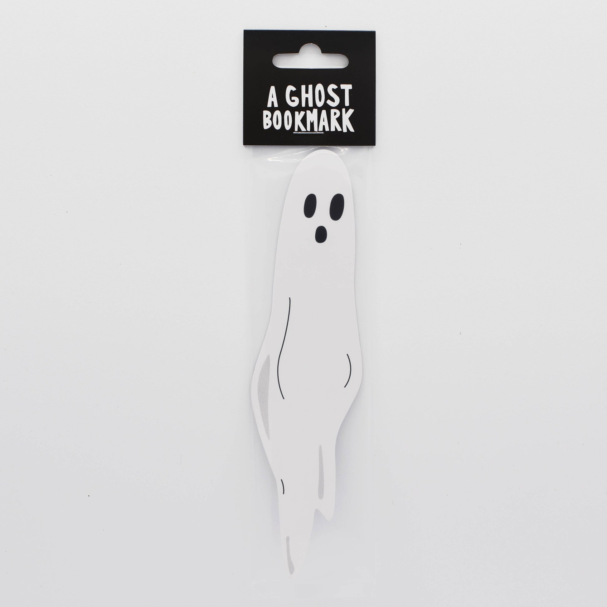 'A Ghost Bookmark' die-cut bookmark in shape of ghost, perfect for thriller books, available at stationery store.