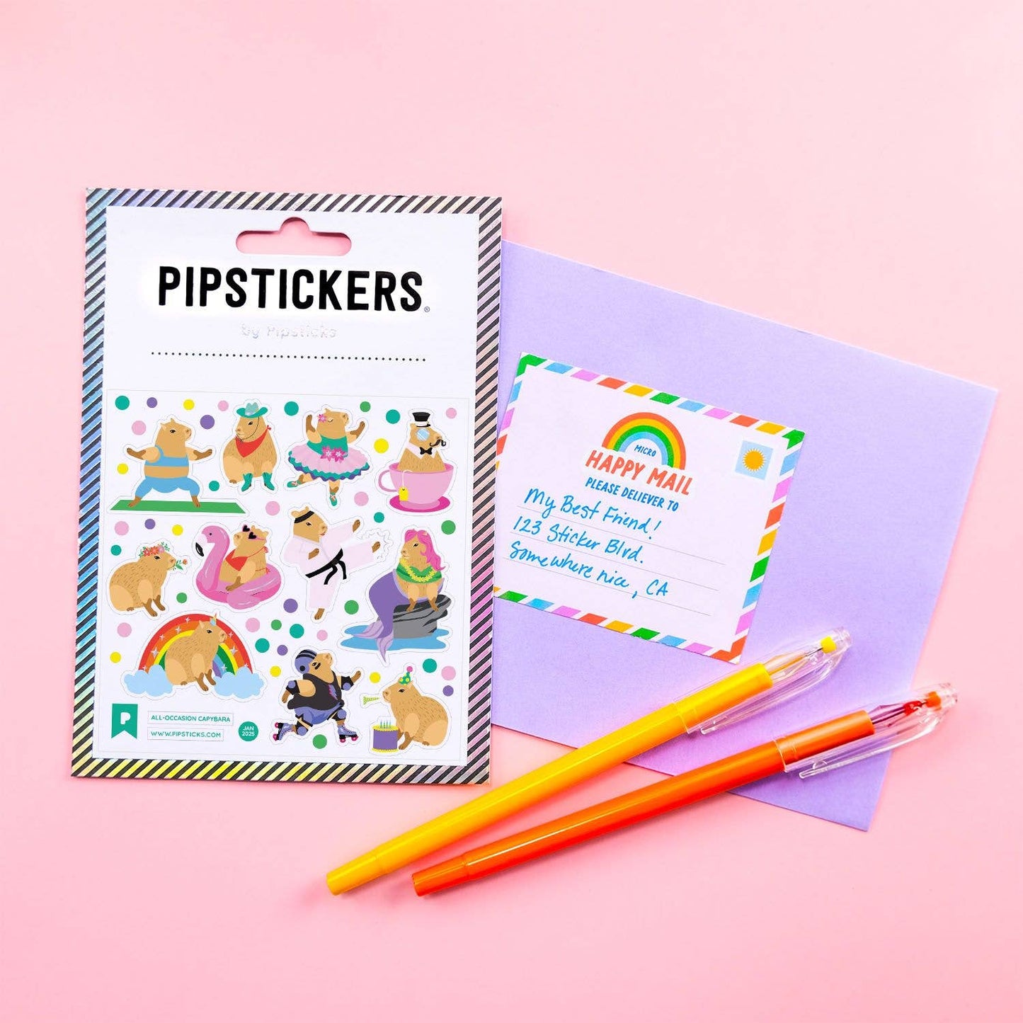 All-Occasion Capybara PipStickers gift set with holographic designs on a 4x4 sheet, perfect for stationery store enthusiasts.