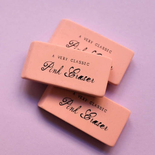 A Very Classic Pink Eraser with Mr Boddington design, sold individually at the stationery store. Simple elegance in a soft pink hue.