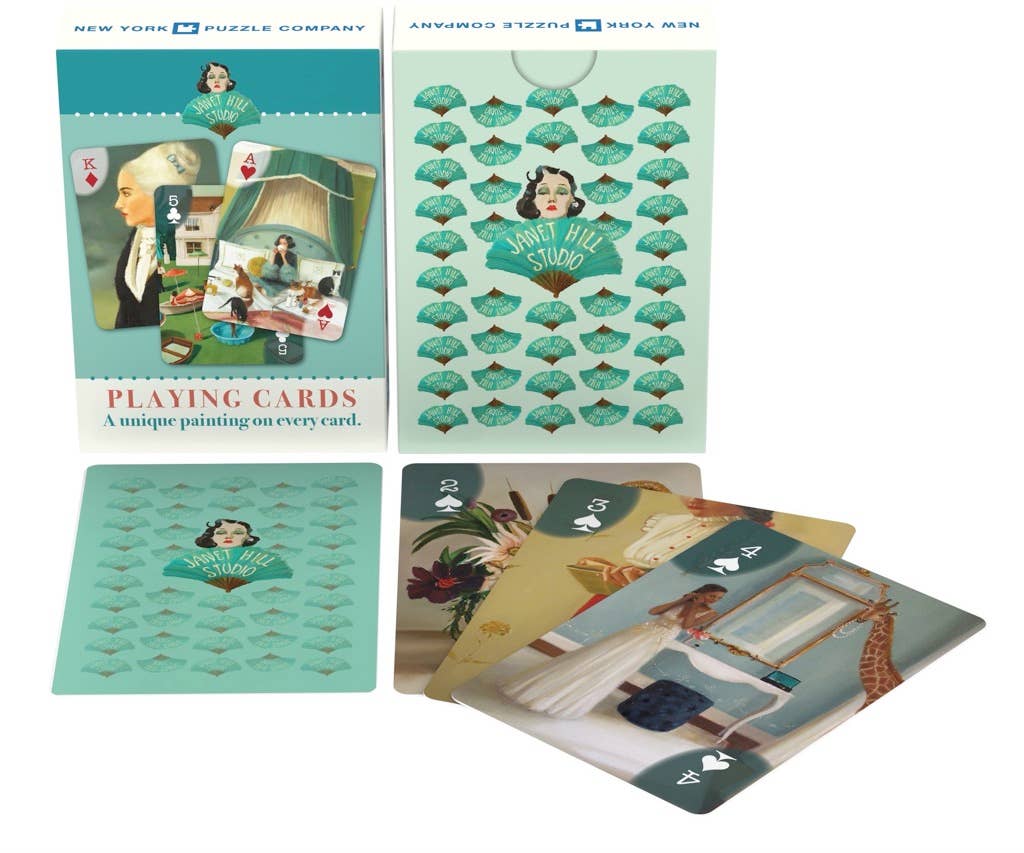 Janet Hill Playing Cards - Whimsical art deck featuring unique paintings, available at stationery stores. Collectible art prints included.