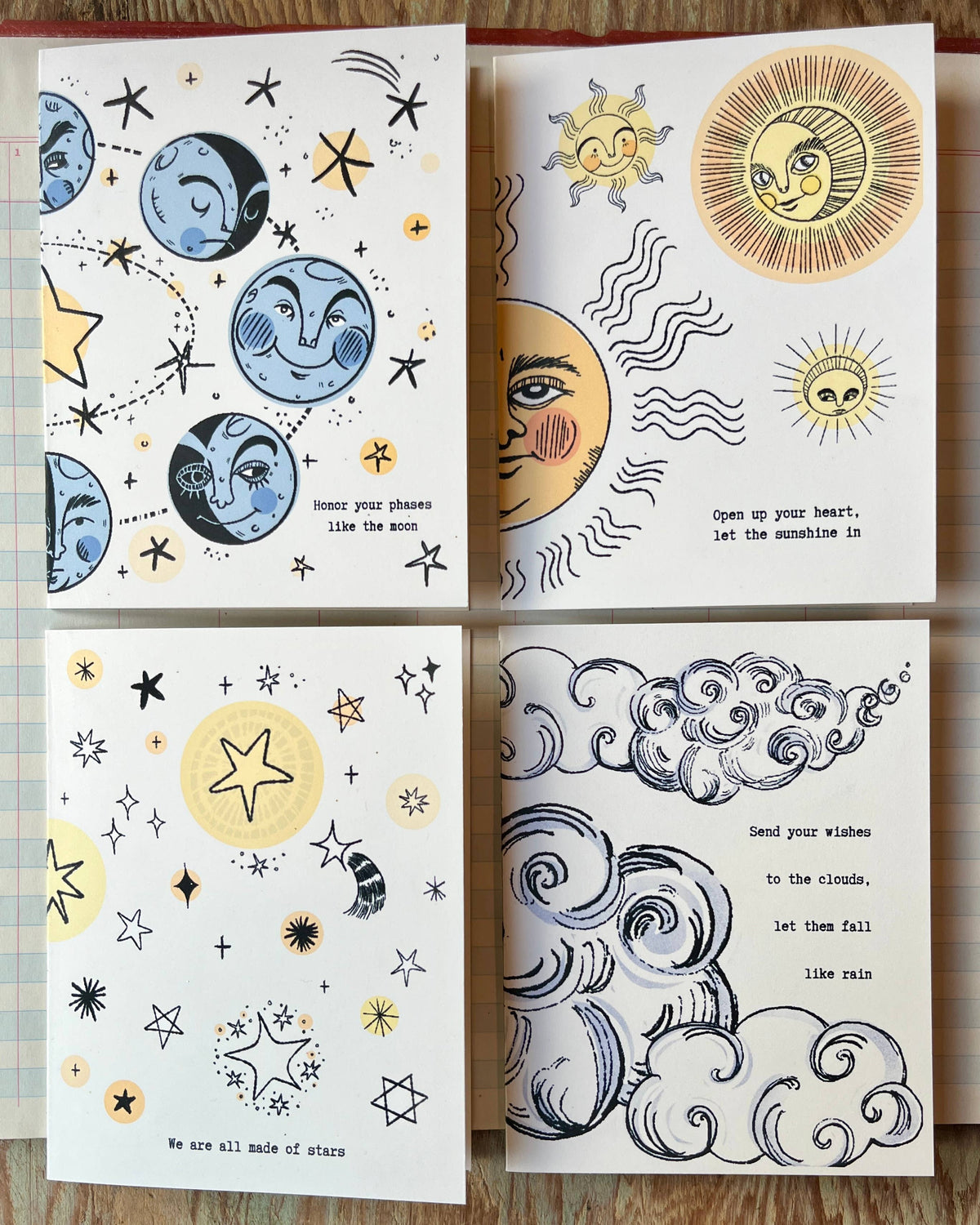Suns, Moons, Stars, and Clouds Greeting Card Set