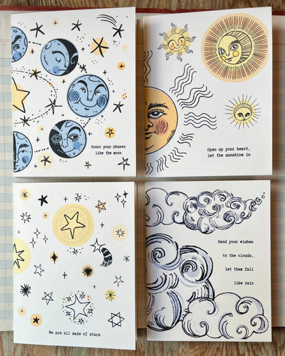 Suns, Moons, Stars, and Clouds Greeting Card Set