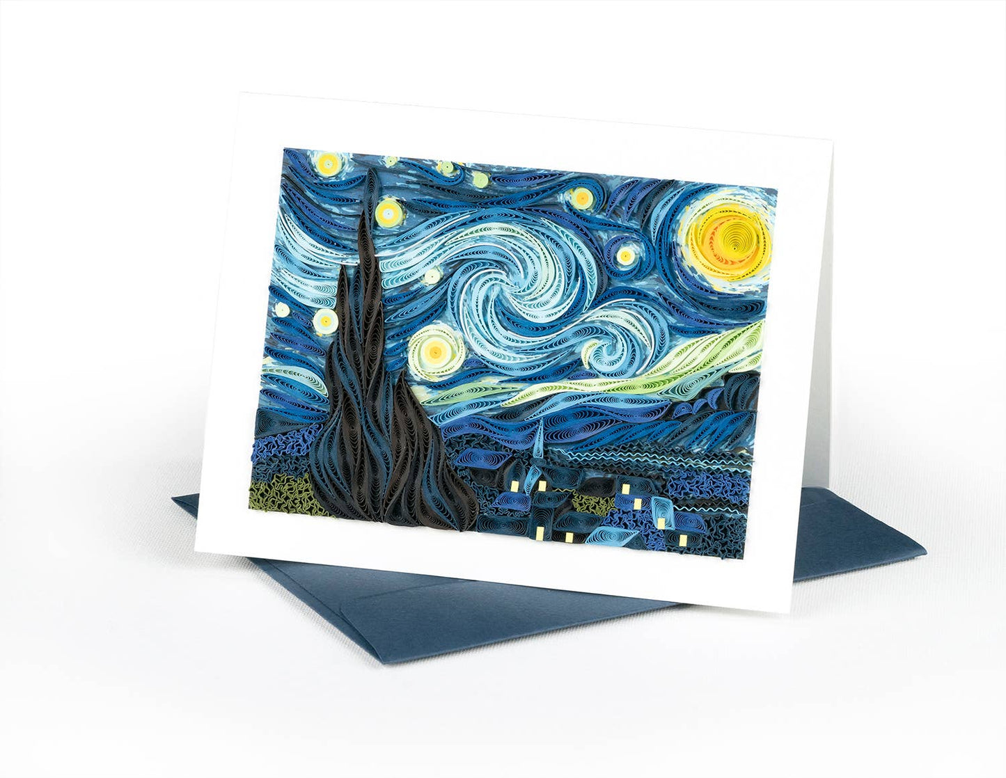 Artist Series Quilled Starry Night Van Gogh Greeting Card from stationery store on white background