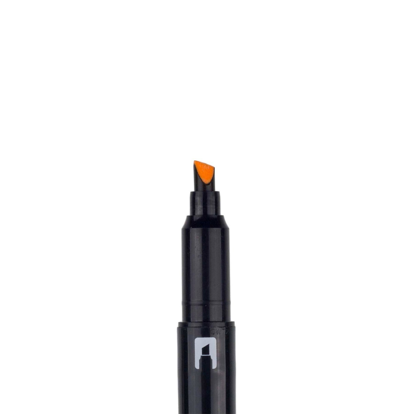 Close-up of MONO Edge Highlighter showing dual tip with chisel and bullet ends, resin-coated to prevent breakage. Available at stationery stores.