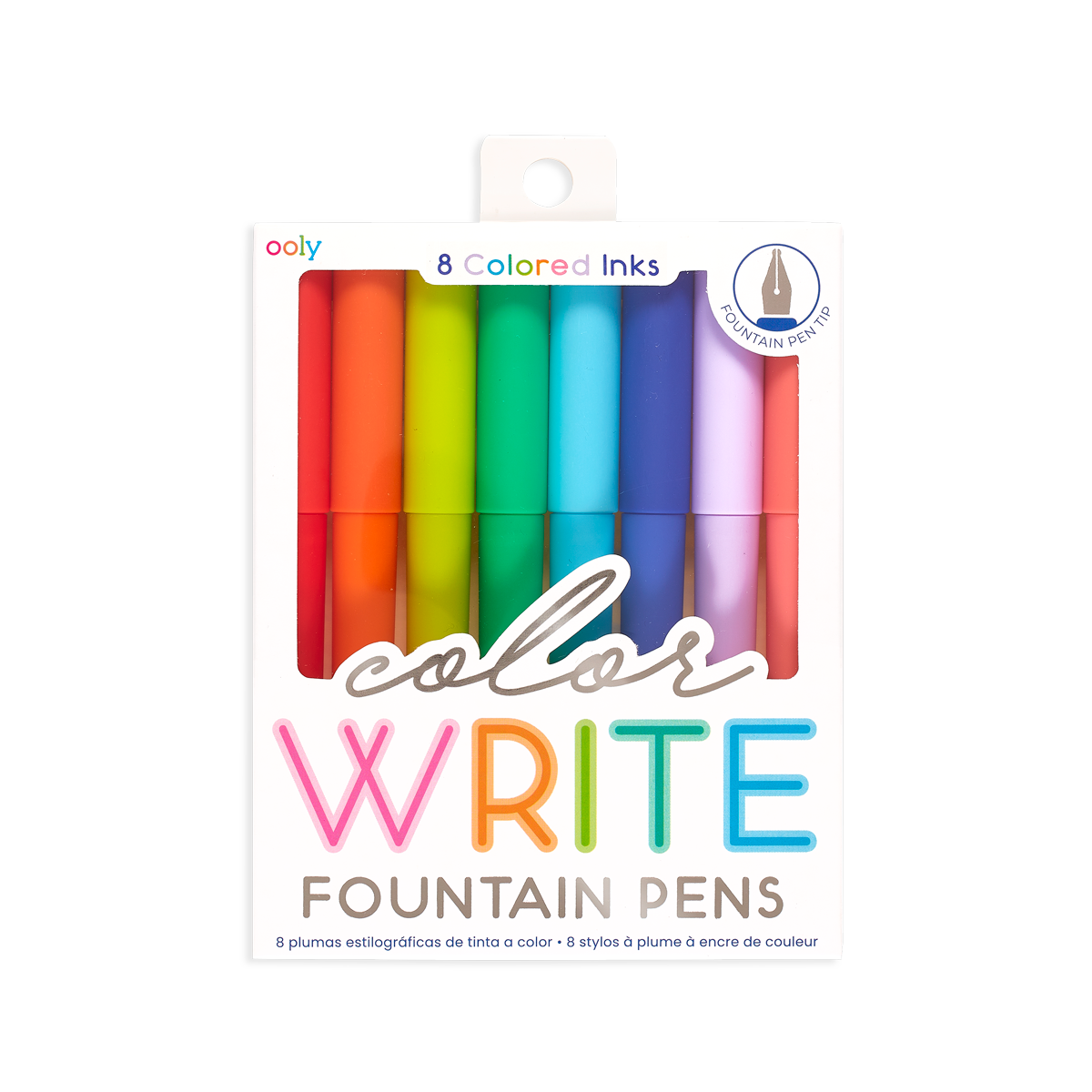 Color Write Fountain Pens in vibrant colors for creative penmanship, available in a stationery store. Includes 8 inks and matte finish.