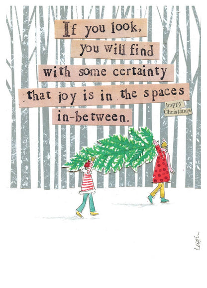 JOY SPACES IN BETWEEN holiday card by Curly Girl, featuring a festive design with a blank inside greeting, available at stationery store.