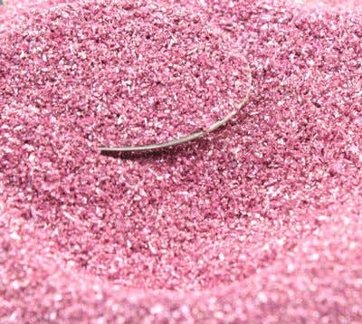 Rose Pastel Sparkly German Glass Glitter 90 grit, fine art glitter from Meyer Imports available at stationery store. Shiny pink granules.