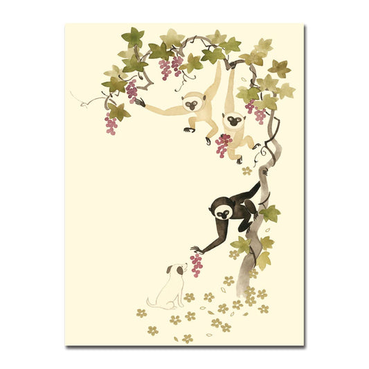 Monkeys and Puppy Foil Thank You Card with gold foil accents by Tadashi Ura, available at stationery store. Ivory matte card, USA-made.