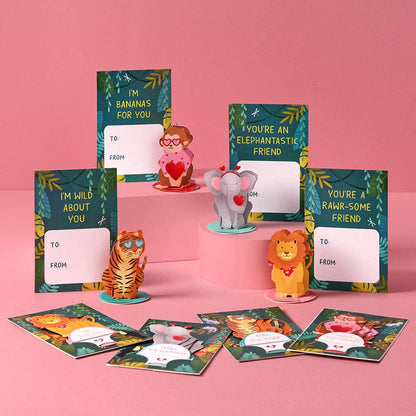 Valentine’s Day Safari Assorted Cards Kids Classroom 24-Pack