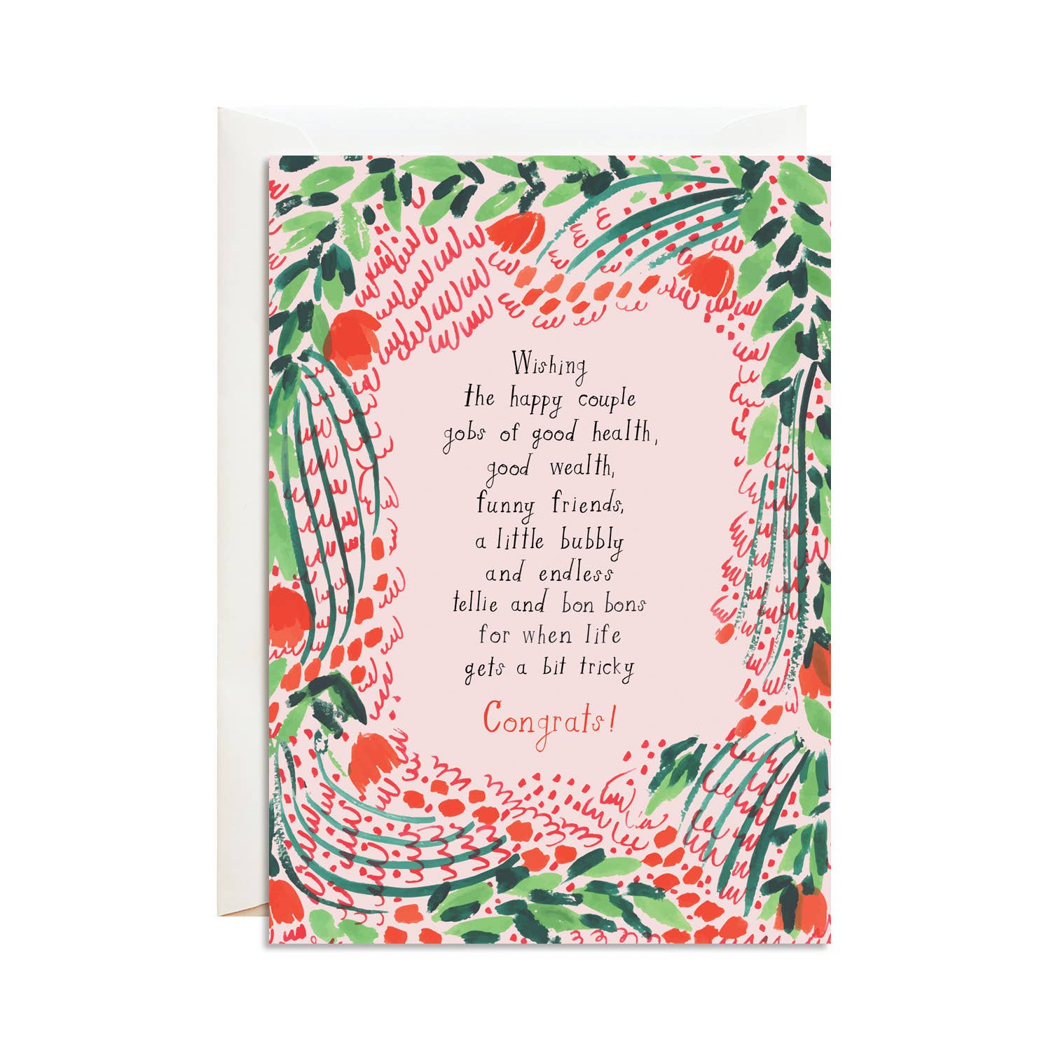 A Wedding Toast greeting card with hand-drawn illustration, available from a New York stationery store. Blank inside.