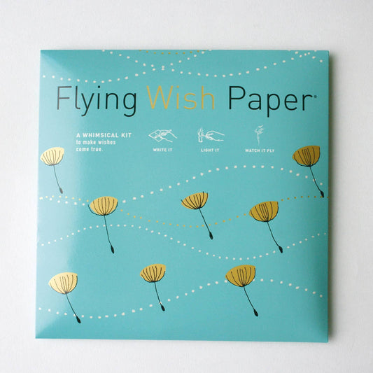 Flying Wish Paper PUFFS wishing kit with 50 papers and accessories to inspire dreams and wishes, available at stationery stores.
