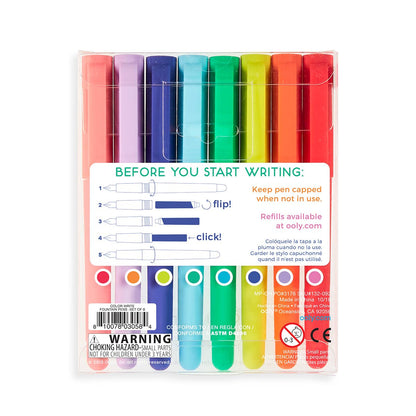 Color Write Fountain Pens set of 8 with vibrant ink colors, available at stationery stores. Compatible with OOLY pen refills for creative writing.