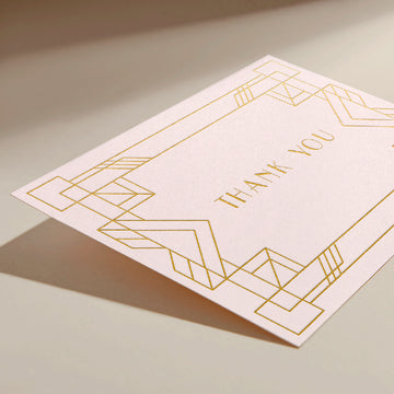 Rose Gold Foil Deco Border Thank You Cards with Light Pink Impress