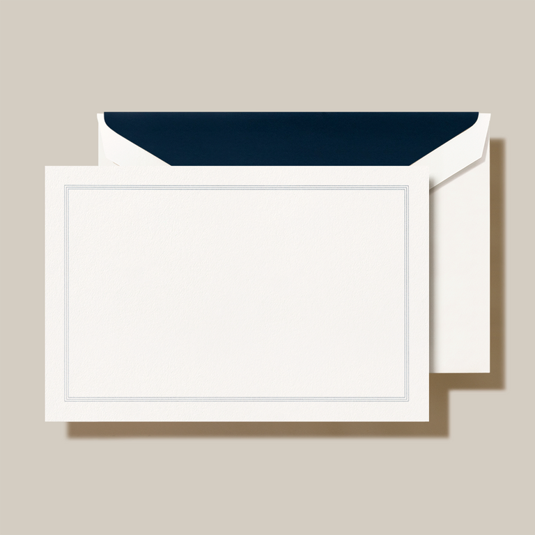 NavyTriple Hairline Correspondence Cards on Pearl White Kid Finish Paper