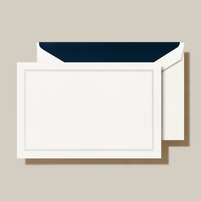NavyTriple Hairline Correspondence Cards on Pearl White Kid Finish Paper