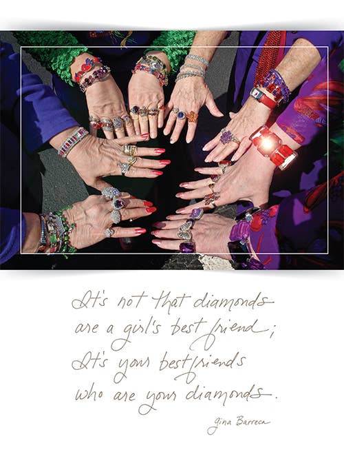 Alt Tag: Birthday card with quote 'Diamonds are your best friends' by Gina Barreca, available at stationery store.