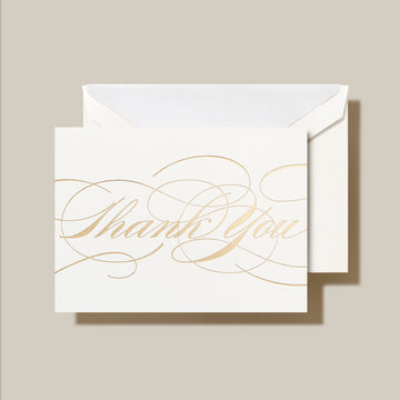 Gold Flourish Thank You Notes on Pearl White Lettra Paper